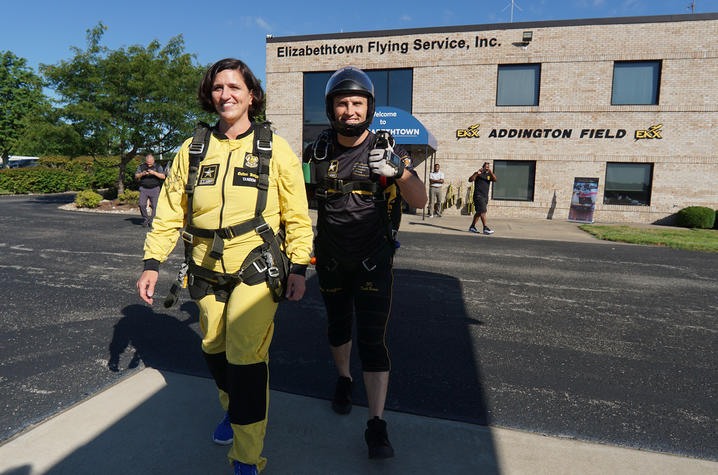 UK Veterans Resource Center Director Beth Austin completed a tandem jump with the U.S. Army parachute team the Golden Knights July 13.