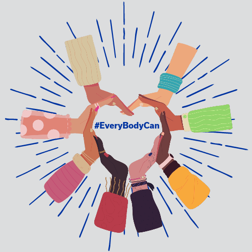 8 hands forming a heart with #EveryBodyCan in the center