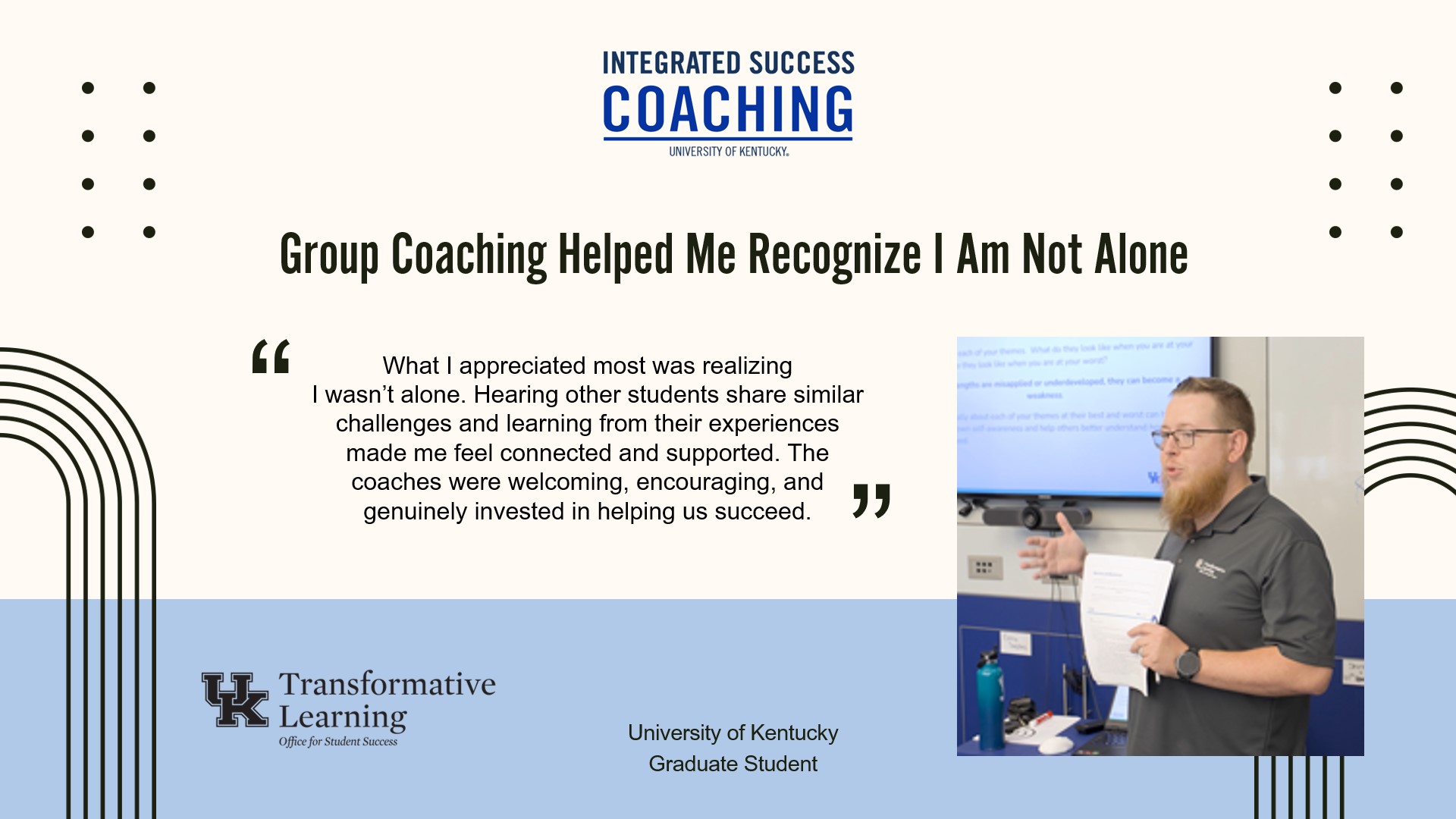 Quote about group coaching with image of facilitator