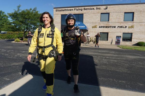 UK Veterans Resource Center Director Beth Austin completed a tandem jump with the U.S. Army parachute team the Golden Knights July 13.