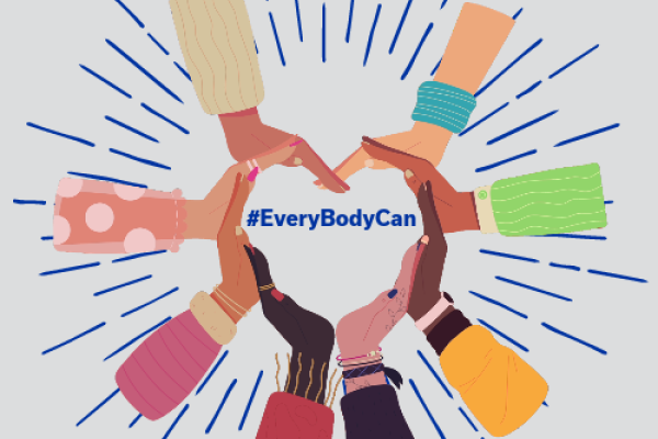 8 hands forming a heart with #EveryBodyCan in the center