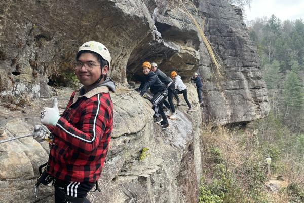 Students participating in the Via Ferrata at Red River Gorge