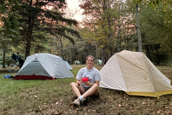 Leah camping with campus recreation