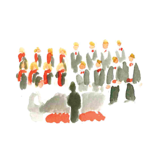Watercolor of a choir singing