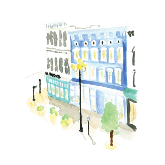 Watercolor of downtown Lexington, KY buildings