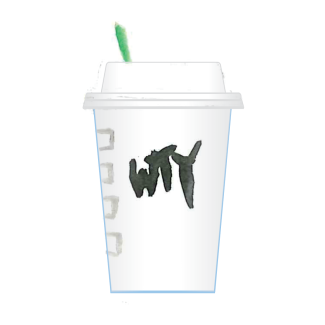 Watercolor of a Starbucks cup with WTY on side standing for William T. Young Library