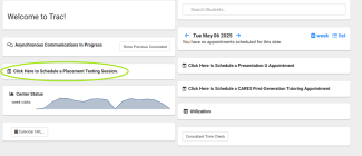 Click on "click here to schedule a placement testing session."
