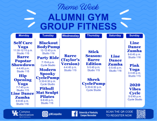 Alumni Gym Group Fitness Theme Week Schedule