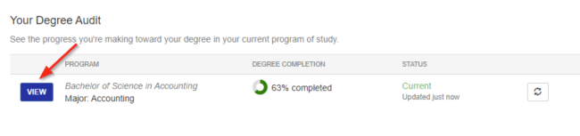 Screenshot of where to look to view the Degree Audit for your program in myUK GPS.