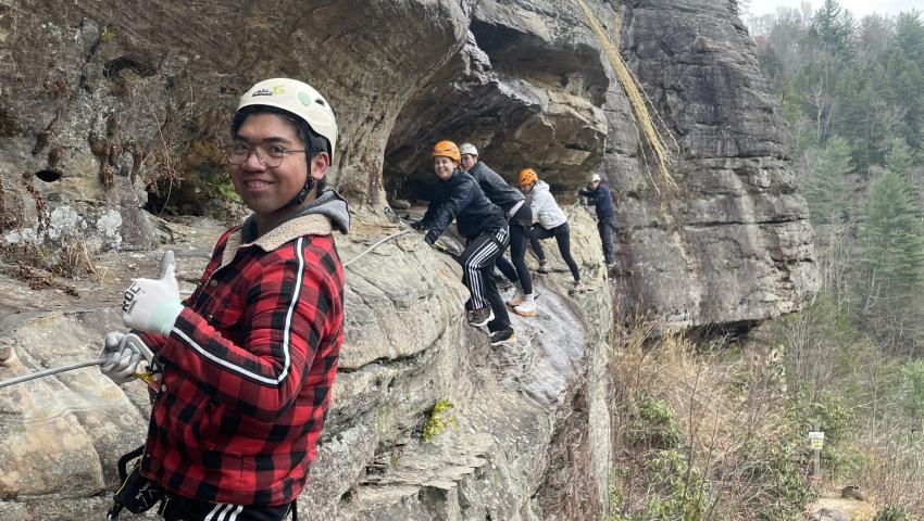 Students participating in the Via Ferrata at Red River Gorge