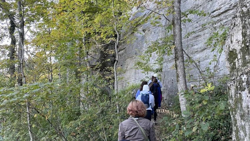 group of students hiking at Asbury Trails