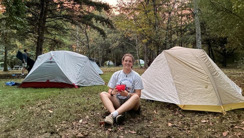 Leah camping with campus recreation