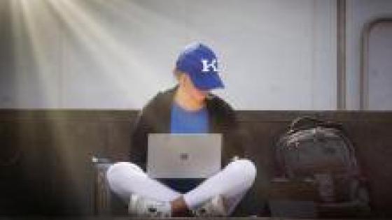 Student studying on her laptop