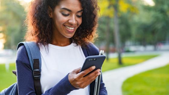 student using a phone