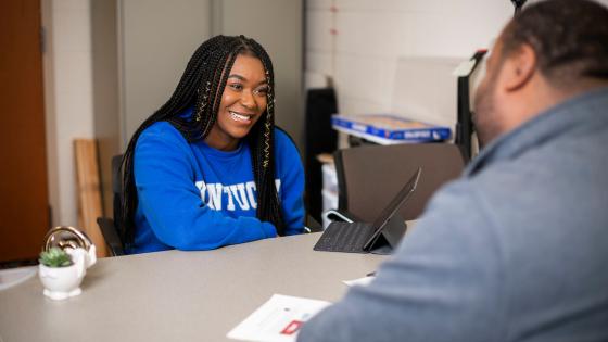 Female student during an advising meeting