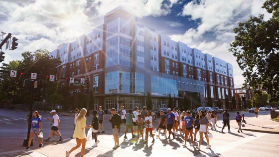 Students walking through campus