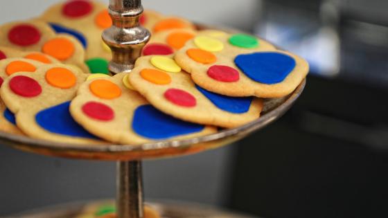 Paw print cookies in pride colors