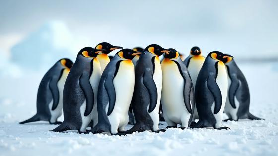 Group of penguins huddled together.