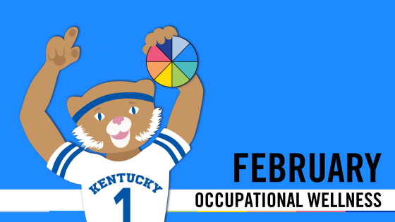 A cartoon wildcat holds a wheel against a bright blue background