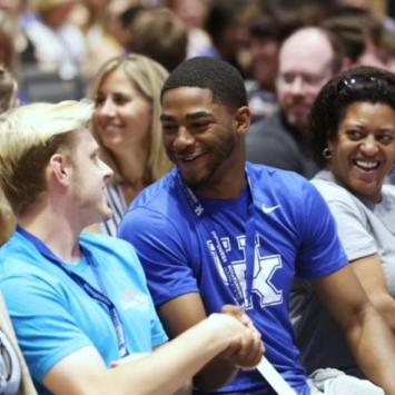 Incoming students greet each other at Big Blue Nation Orientation