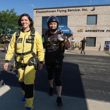 UK Veterans Resource Center Director Beth Austin completed a tandem jump with the U.S. Army parachute team the Golden Knights July 13.