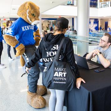 Wildcat and students at the Gettin' Classy registration event in the Gatton Student Center.